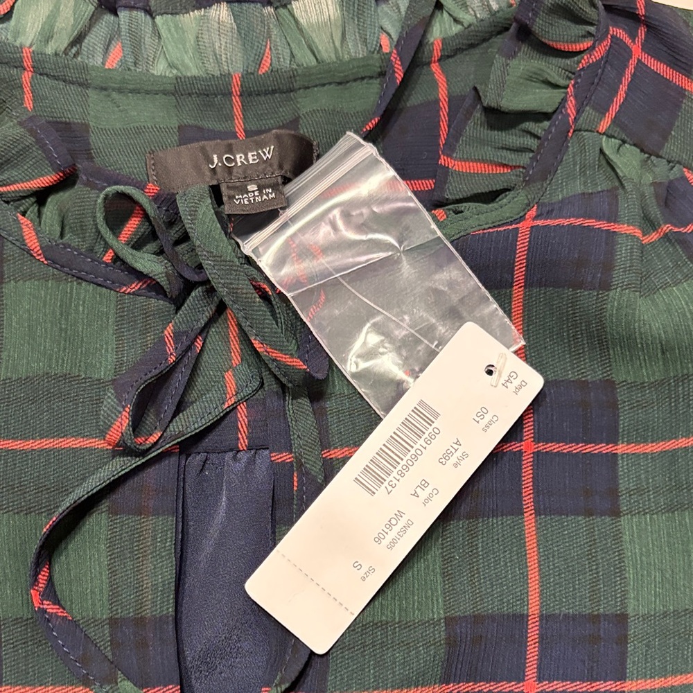 J. Crew Dark Green Plaid Tiered Long Sleeve Dress - Picture 6 of 16